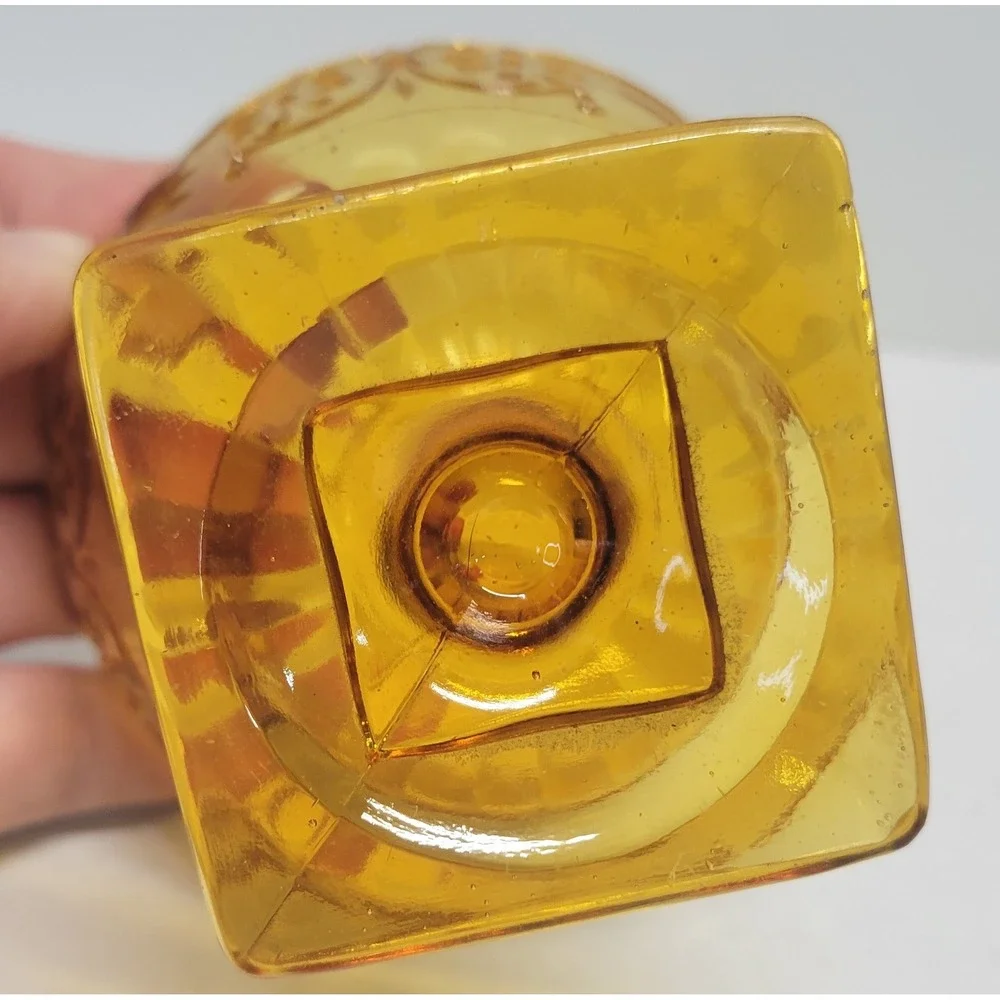 Vintage Amber‎ Depression Glass Floral Sherbet Cup Square Pedestal Dessert Bowl